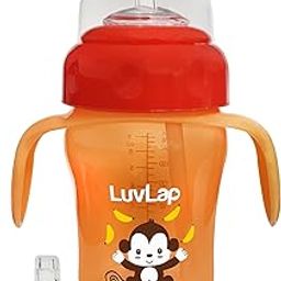 LuvLap Banana Time 210ml Anti Spill, Interchangeable Sipper / Sippy Cup with Soft Silicone Spout and Straw BPA Free, 6m+ (Orange)-5
