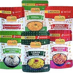 Instafeast Breakfast Combo, (Combo of 6 X 80g) Sabudhana Upma, Lemon Poha, Tamarind Poha, Masala Vermicelli, Pongal, Bisibelebath | Instant Mix, Ready to Eat | No Preservatives 480g-image-59