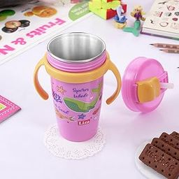 Nabhya Snoozy Stainless Steel Sipper Water Bottle, BPA-Free Multi Cartoon Design Baby Sipper Kids Water Bottle with Straw and Both Side Handle Sipper Bottle for Kids (Purple)-image-12