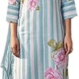 Women's Straight Linen Floral Print with Beads Work Kurta Pant with Dupatta Set (IEOUT9824)-image-14