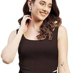 READYME SABSE PAHLE Women's and Girls Cotton Solid Ribbed Square Neck Tank Top | Tank Top for Women | Sleeveless Top | Crop Tank Top | Ribbed Tank Top-image-9