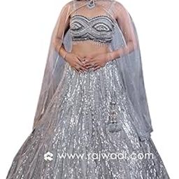 Woman's Grey Sequins Embellished Net Lehenga Choli Set-image-47