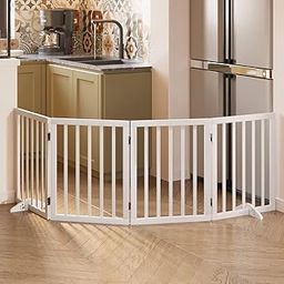 The Menifest | Wooden Freestanding Foldable Pet Gate for Dogs, Over Fence, Dog Partition for Your pet and Baby Protection (4-Panel White)-image-55
