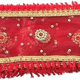 Yashvin MATA Rani Chunri Chunni Phatka Latka for Mandir Home Temple Small Size with Shiny Border Pack of 2 Piece Jai MATA Di-19