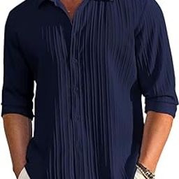Men's Casual Button Down Shirts Long Sleeve Linen Shirt Fashion Textured Beach Summer Shirts-image-45