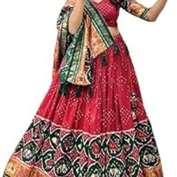 Lehenga Choli For Womens And Girls Tussar Silk Fabric With Patola Print with foil work Speciel navratri chaniya choli Set-image-7