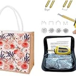 HASTHIP® DIY Craft Tote Bag Art Kit with Blank Flax Tote, Silk Ribbon, Rose Flower Design, Customizable for Painting, Embroidery, Gift, Plus Serplex Plastic Welder Kit for Craft & Repair-image-60