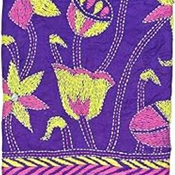 Women's Hand Embroidered Kantha Work Silk Blouse Material - 1 Meter; 725066-image-67