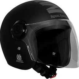 ROYAL ENFIELD Helmet Copter Half FACE | Certification: ISI & DOT | Outer Shell - High Impact Grade ABS | Lightweight | Micrometric Lock | MATT Black & Grey (XL) 62CM-19