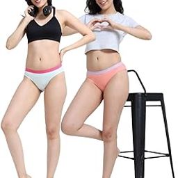 Sky Light and Peach Amber Organic Cotton Outer Waistband Bikini Panty for Women - Pack of 2-image-1