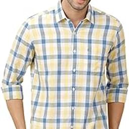 Men's Blended Linen Blue Checked Full Sleeve Casual Shirt-image-42
