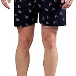 Men's Cotton Printed Boxer Shorts, Regular Fit with Back Pocket, Navy Blue-52