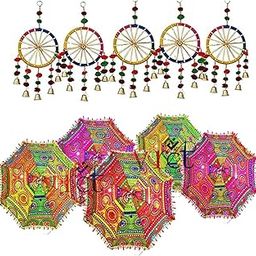 5 Pcs Jaipur Handicraft Cotton Umbrella and 5 Colourful Hanging Chakhri | Sangeet Haldi Mehendi Decor-image-38