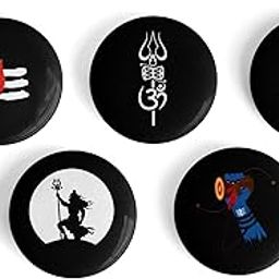 Mahadev Pin Badge Set of 5 – 32mm Glossy Shiva Om Trishul Damru Badges for Bag & Cap-image-76