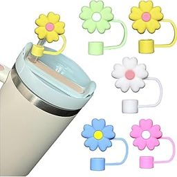 Dec Kitchenpro 5PCS Flower Straw Cover Caps for Tumbler Cap Stanley Cup | 10mm Straw Toppers for 20/30/40 Oz Tumblers with Handle | Cute Silicone Straw Accessories (Multi-Color) (Multi -Colour)-image-107
