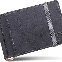 Unisex Bifold Spring Tension RFID Vegan Leather Money Clip Wallet with Elastic Closure (Grey)-28