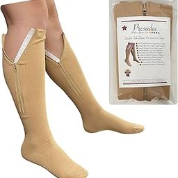 Presadee Double Sided Zipper 20-30mmHg Firm Compression Calf Closed Leg Socks (Small-Medium, Beige)-49