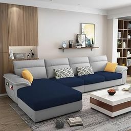 Casaliving Seams LHS 6 Seater L Shape Sofa Set for Living Room (Blue Grey) Premium Fabric Sofa-image-64