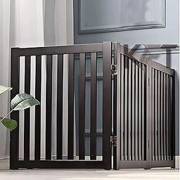 KRAFTEE Foldable Safety Gate - Wooden - Freestanding - Foldable Pet Fence for Doorways and Stairs - Ideal for Kids and Dogs 3-Panel Measures L-54 x H-22 inches.(Lining Design- Brown 3 Panel.)-image-33