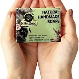 NyuBoon Natural Handmade Soaps, Pure Herbal Chemical-Free, Pack of 3, Bhimseni Kapoor, Ubtan Gomay, Neem Citronella-image-43