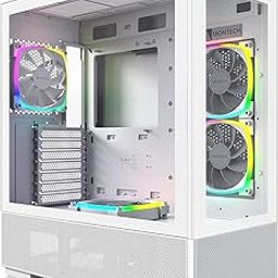 Montech Sky Two, Dual Tempered Glass, 4X PWM ARGB Fans Pre-Installed, ATX Gaming Mid Tower Computer Case, Type C, High Airflow Performance- White-14