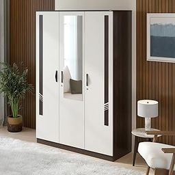 BLUEWUD Andrie Engineered Wood 3 Door Wardrobe/Clothes Storage Rack Organizer Almirah Cupboard, 7 Shelves & 1 Drawer with Lock for Bedroom Home Furniture (with Mirror, Wenge & White)-image-27