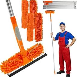 Window Cleaning Squeegee Kit with Cleaning Cloth Cover Spliced, Hanging 2 in 1 Window Squeegee Cleaner with 6ft/72.4" Extension Pole, Practical Window Cleaning Tool for Window Shower Car Glass Mirror-image-91
