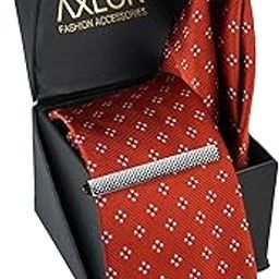 Tie for Men – Geometric Silk Neck Ties Set with Cufflinks Flower Pin, Pocket Square & Black Gift Box, Combo Necktie Sets for Office Wear, Formal Suits (Vibrant Orange, NXSMX_129)-image-97