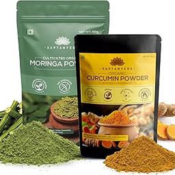 SAPTAMVEDA 100% Organic Moringa Powder and Organic Curcumin Powder (150 gms + 50gms) - Superfood Combo-image-3