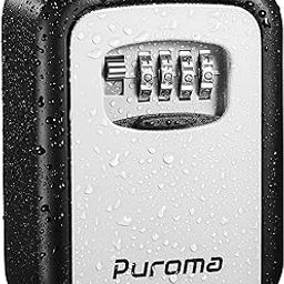 Puroma Security Lock Box - 4-Digit Combination Waterproof Storage Lockbox, Wall Mount, 5 Key Large Capacity for House, Special Car Keys, ID Card (Black & Gray)-5