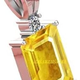 12.25 Ratti 11.25 Carat Yellow Sapphire Stone Silver Stone Pendant Locket Original and Certified Natural Pukhraj Unheated and Untreated Gemstone Free Size Anguthi for Men and Women-image-89