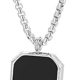 Pine pearls Black Silver Chain For Men Boys Geometric Stainless Steel Black Silver Locket Pendant Necklace Chain For Men Boys Anniversary Gift For Husband Gift Chains-3