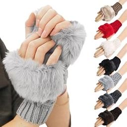 Girls Women Warm Faux Rabbit Fur Fingerless Gloves 2 Pair Free Size Assorted Color-image-34