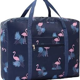 Airlines Foldable Travel Duffel Bag Tote Carry on Luggage Sport Duffle Weekender Overnight Tote Hook onto Luggage - Black Flamingo-image-28