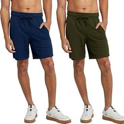 hotfits Men's Casual Cotton Regular Shorts All Season Soft Feel Fabric Regular Shorts,Workout Shorts, Elastic Waist Running Shorts with 2 Side Pockets - Pack of 2-image-42