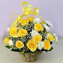 IFG's Beautiful Basket Arrangement of Yellow, White Roses, Daisies, 22 pcs Fresh Flowers - Same Day Delivery-image-6