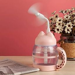 Air Humidifier Mini 3 In 1 Air Humidifier Cool-Mist Portable USB Adorable Cats Humidifier LED Light 350ML USB Fan For Home Office Multi Color-23