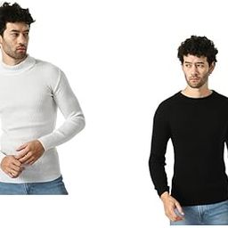 Men Solid Wool Warm Sweater and High Neck Skivvy for Winter (Pack of 2) Black2::White-image-59