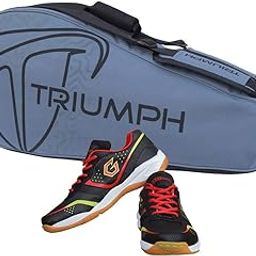 Gowin Badminton Shoe Smash Black Size-13 Kids with Triumph Badminton Bag 303 Grey/Black-image-98