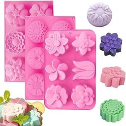 HASTHIP® 3Pcs Silicone Soap Molds, 6 Styles Flowers Soap Mold with Different Flower Shapes, Flower Shaped Molds for Soap Making, Handmade Candles, Resin Art-image-10