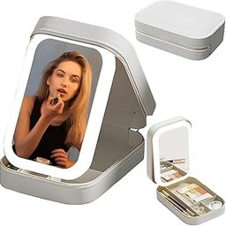 calldrishe Travel Makeup Case Makeup Organiser with Illuminated Mirror Dustproof Storage Box for Cosmetics Portable Cosmetic Holder with Handle Cosmetic Box for Daily Use Trips Travel Cream-image-1