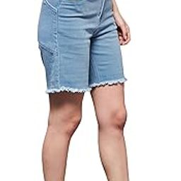 Women's Light Blue Regular High Rise Clean Look Above Knee Stretchable Denim Shorts-image-25