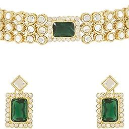 18K Gold Plated Traditional Handcrafted Stone Kundan Studded Choker Necklace Jewellery Set With Earrings For Women And Girls-image-45