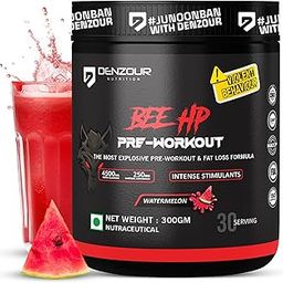 DENZOUR NUTRITION Bee-Hp Pre-Workout, Most Explosive Muscle Pump With Fat Loss Formula, 250mg Caffeine, 750mg Creatine and 4500mg Beta-Alanine (300 g, Watermelon, powder, 1 count, 30 Servings)-image-99