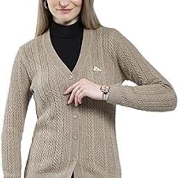 Women Woolen Regular Fit Cardigan | Winter Sweater | V Neck | Button Closure |Full Sleeve with Self Design Knitted Cardigan for Women's-image-37