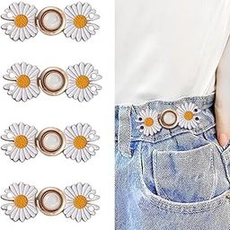 Xenos Instant Jeans Button Pins Waist Tightener Set (4 pcs White Flower pin) Make The Waist Fit for Skirt Pants Robe, No Sewing Required Waist Buckle for Loose Jeans Pants (4 pcs)-23