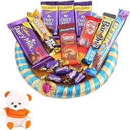 SFU E Com Designer Tray With Loaded Chocolates | Valentine Love Teddy Bear With Chocolate Combo | Valentine Chocolate Hamper | 563-21