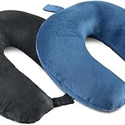 Kuber Industries (Pack of 2) Neck Pillow | Microfiber Travel Pillow for Neck | Rest Pillow | Pillow for Car | Flight Pillow | Plain Black & Blue-31