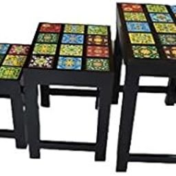 Mansi Enterprises Nesting Tables Set of 3/Wooden and Ceramic Tiles Stool Set of 3/Coffee Table-14