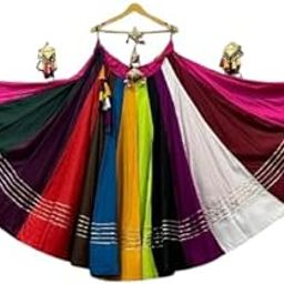 Reyon Slub Cotton Chaniya Skirt, 6 Metre Flare, Multi Colour, Heavy Gotta Lace, 42 Waist, 40 Length, Fully Stitched-image-17